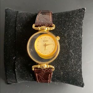 Visage Gold tone & Genuine Leather Watch